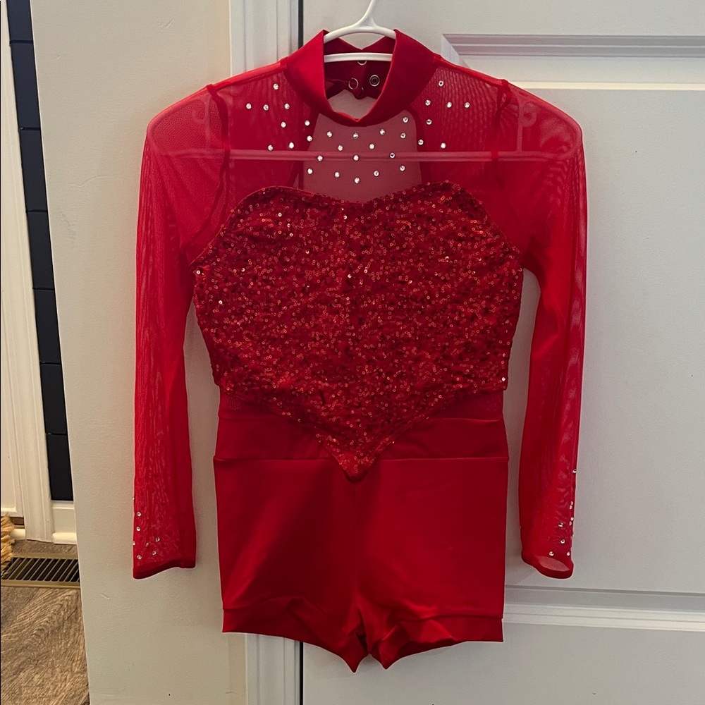Red Sequin Long Sleeve Dance Costume